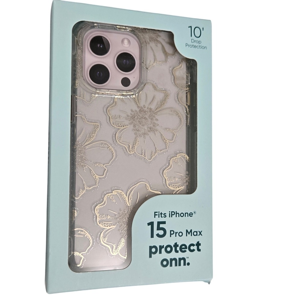 onn. Phone Case for iPhone 15 Pro‎ Max Clear Floral Drop Protection